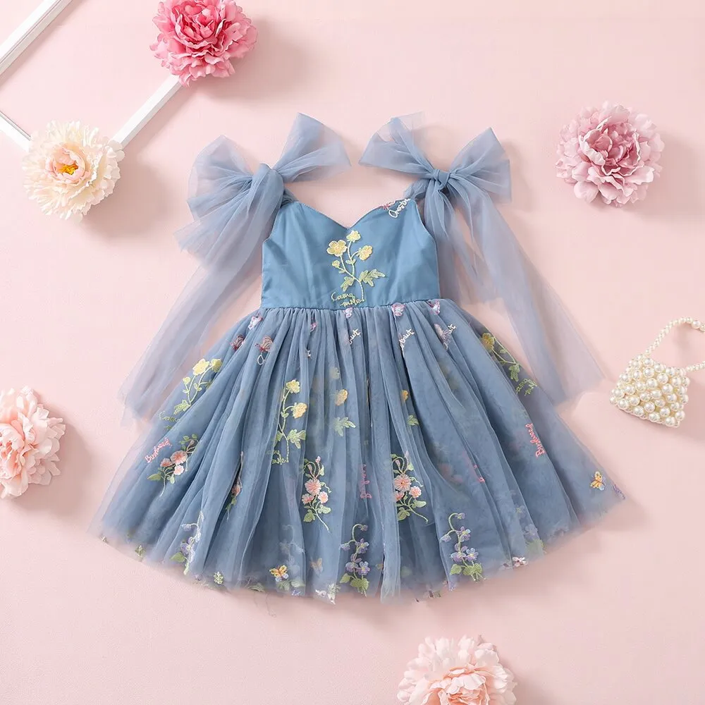 Enchanted Angel Dress - Embroidered Dusty Blue