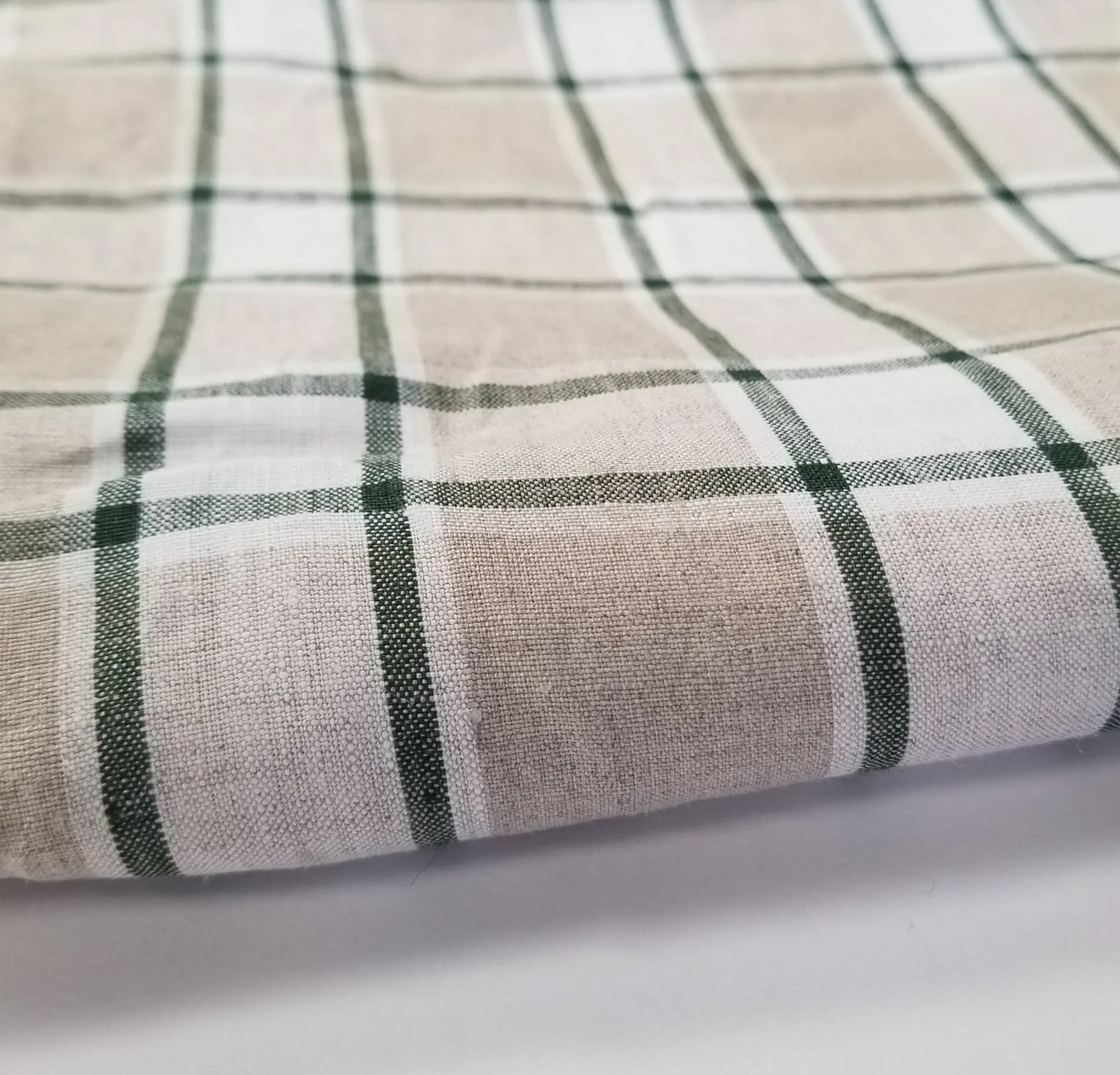 End of Bolt: 3 yards of Irish Linen Plaid Green and Tan Bryson Woven 194 GSM- remnant