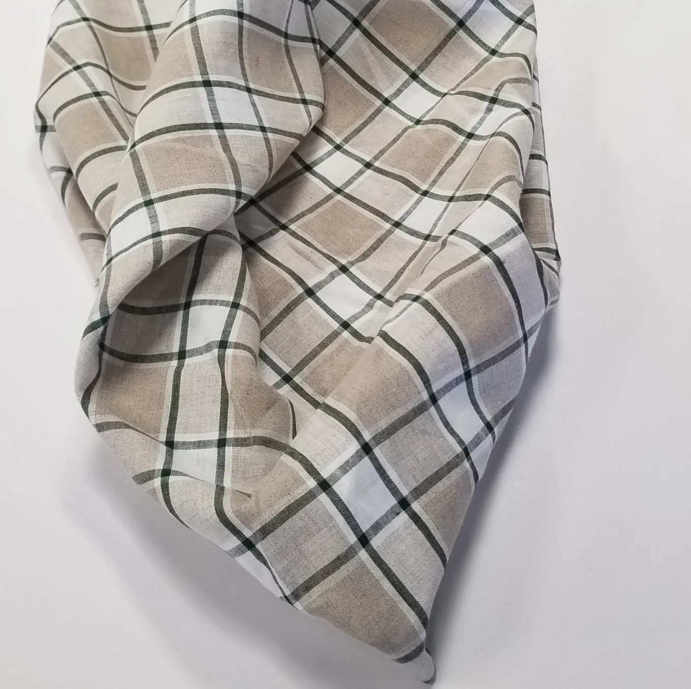 End of Bolt: 3 yards of Irish Linen Plaid Green and Tan Bryson Woven 194 GSM- remnant