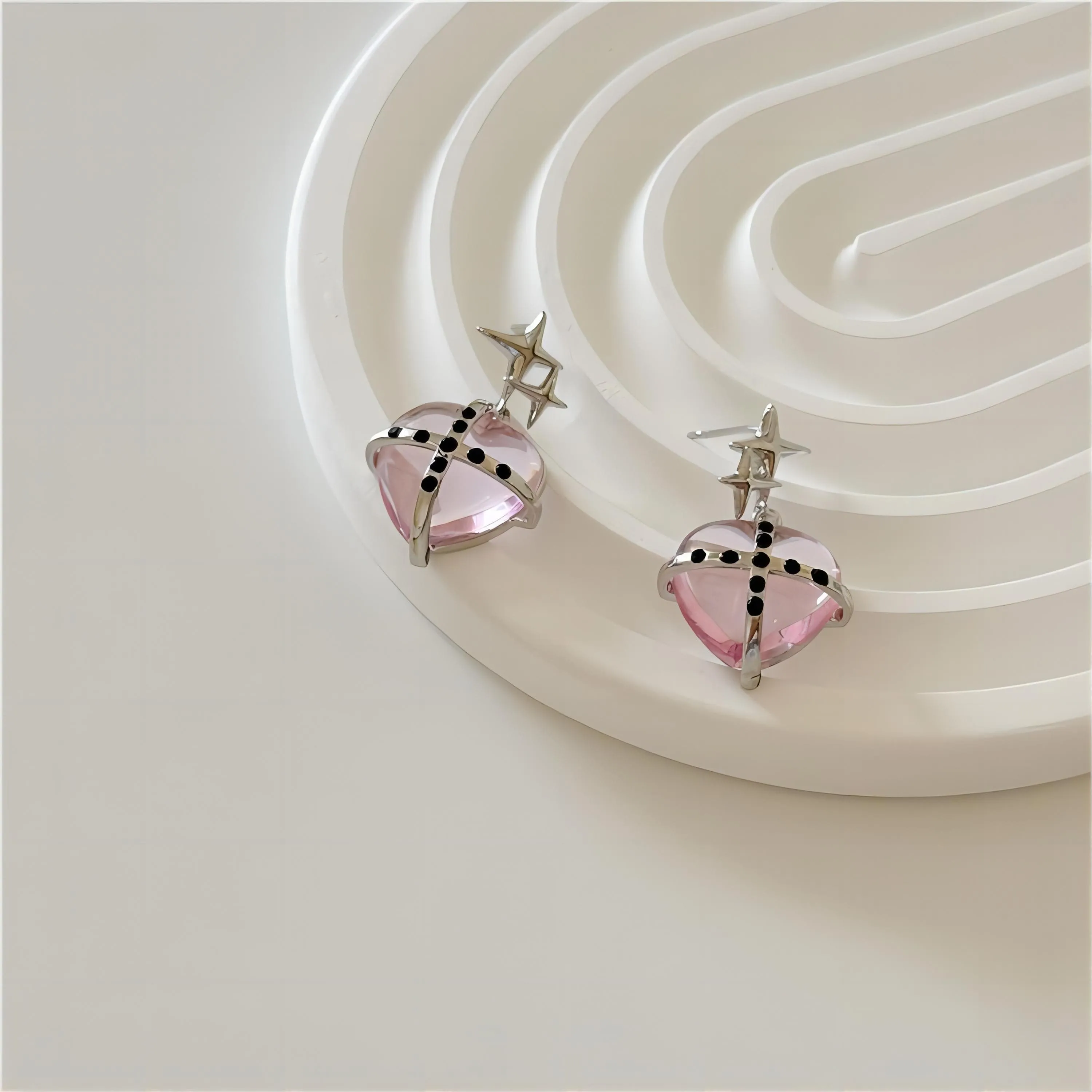 Exquisite Pink Star Heart Dangle Earrings