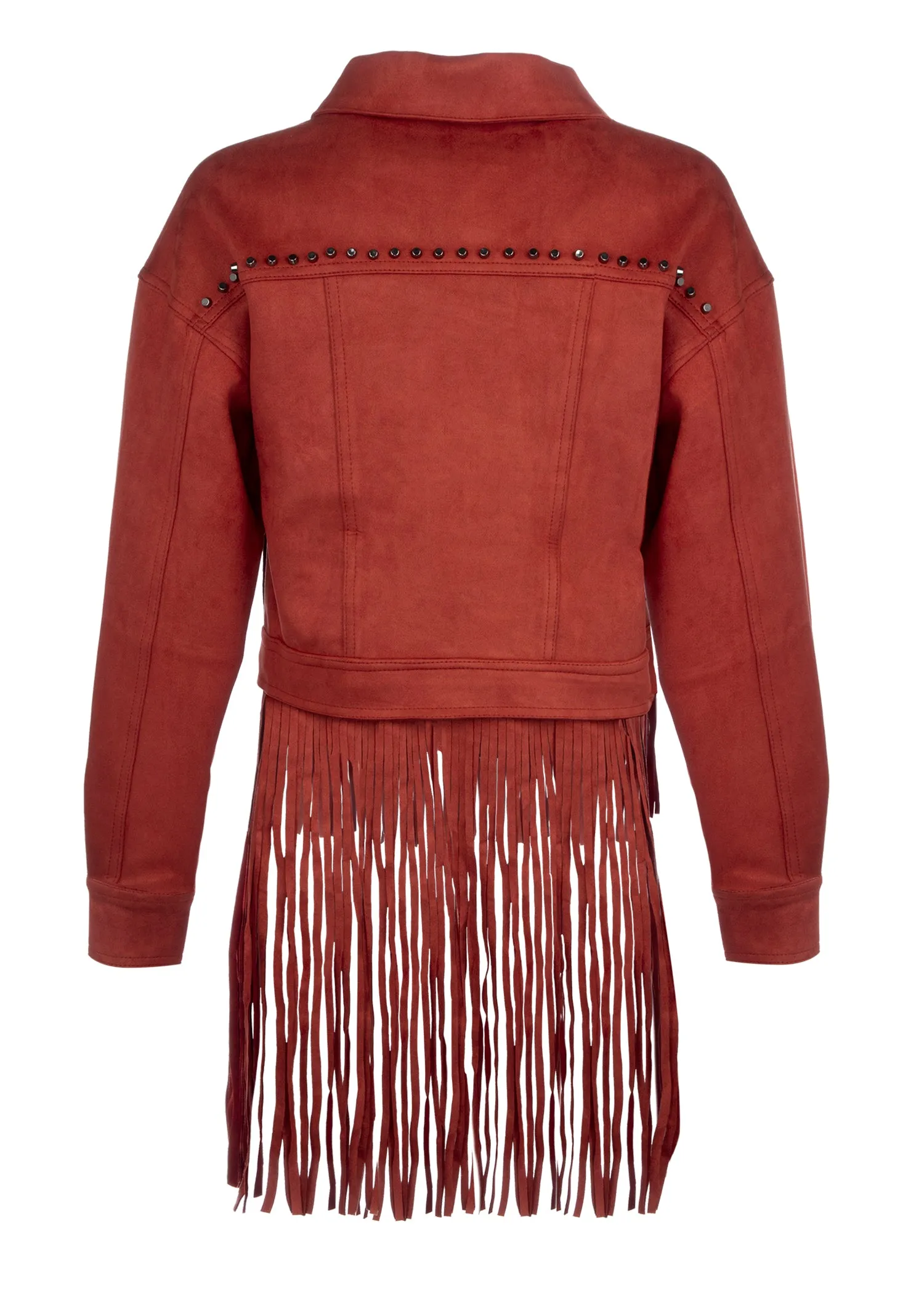 Festival Ready Red Fringe Jacket with Studs