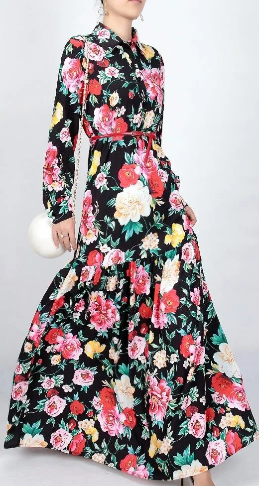 Floral Print Maxi Shirt Dress