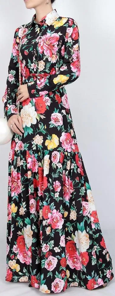 Floral Print Maxi Shirt Dress