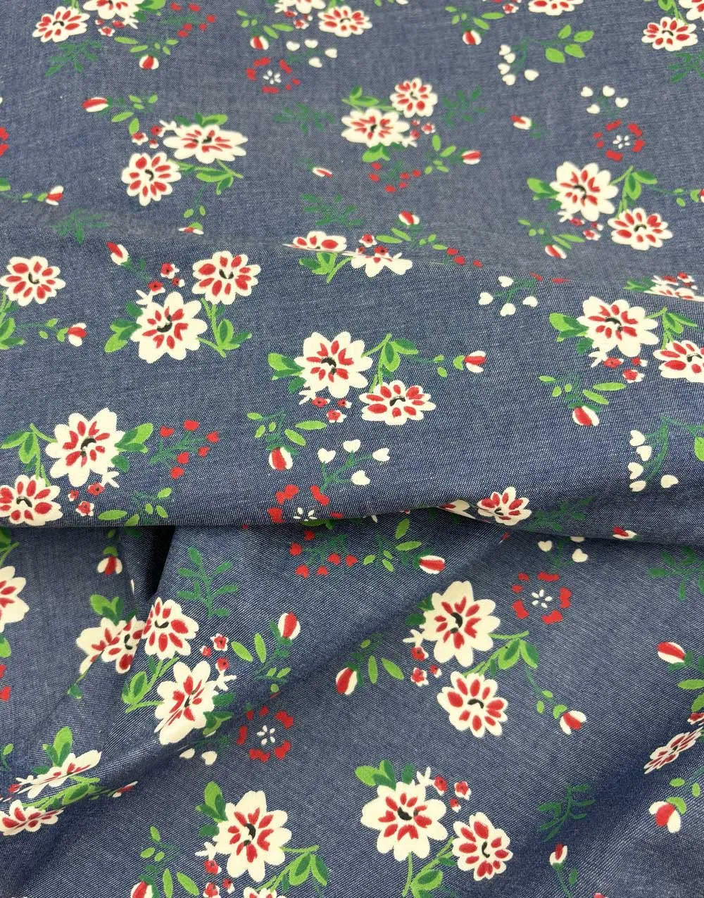 Florence Printed Floral Denim Chambray Fabric