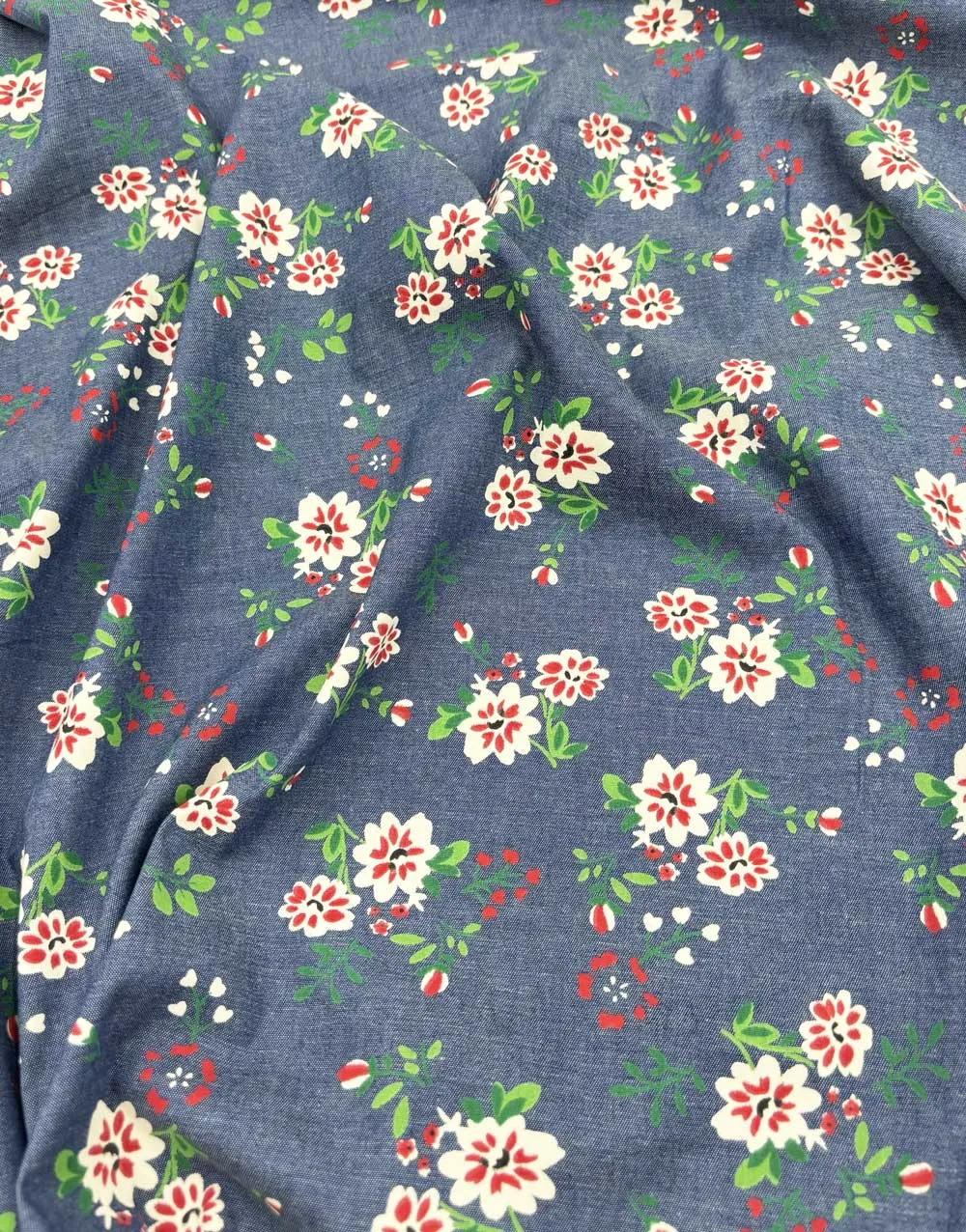 Florence Printed Floral Denim Chambray Fabric