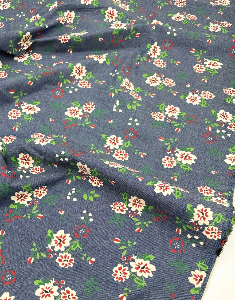 Florence Printed Floral Denim Chambray Fabric