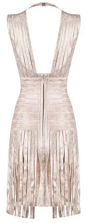 Fringe-Trimmed Bandage Dress - Gold, Peach or Khaki