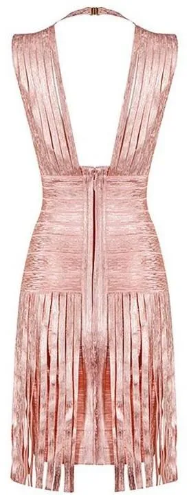 Fringe-Trimmed Bandage Dress - Gold, Peach or Khaki