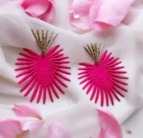 Geometric - Starburst Flower petal spiky leaf Gold statement earrings | dangly drop earrings | oversize floral geometric earrings | Korean earrings