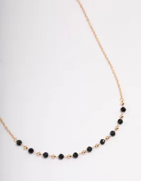 Gold Black Beaded Necklace