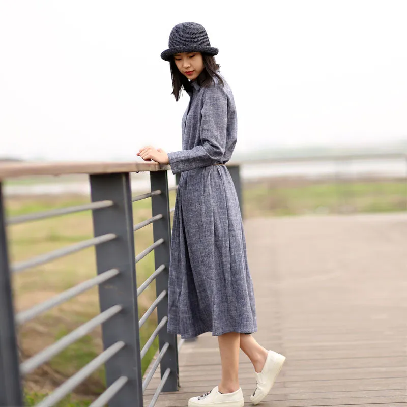 Gray Linen Women Dresses Casual Summer Long Women Dresses SSM97215