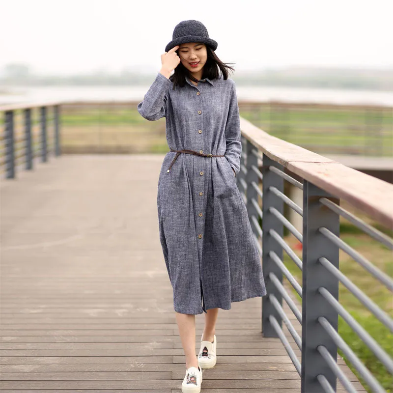 Gray Linen Women Dresses Casual Summer Long Women Dresses SSM97215