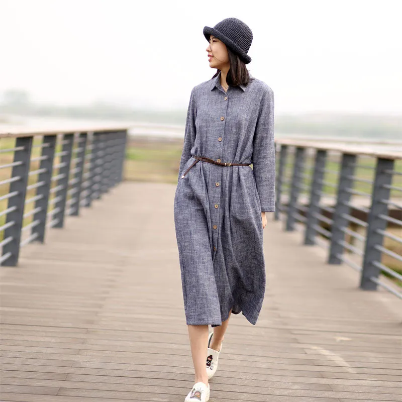 Gray Linen Women Dresses Casual Summer Long Women Dresses SSM97215