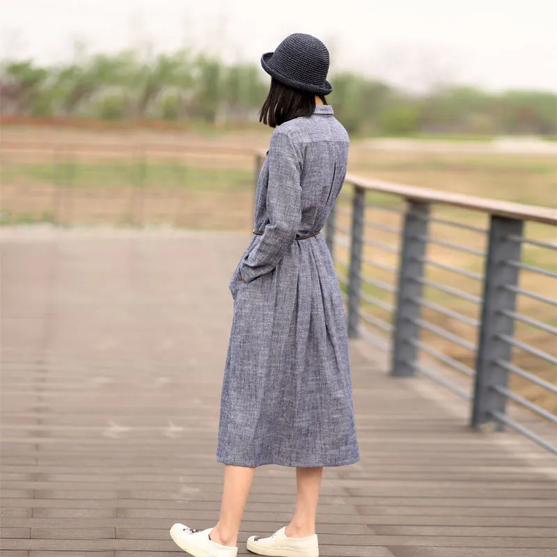 Gray Linen Women Dresses Casual Summer Long Women Dresses SSM97215