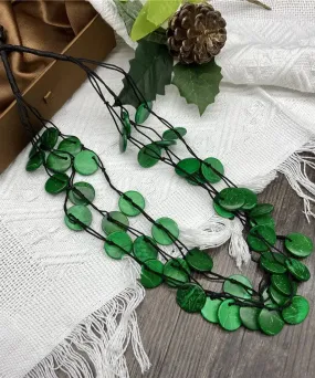 Handmade Green Cotton Linen Small Disc Gratuated Bead Necklace ML1389