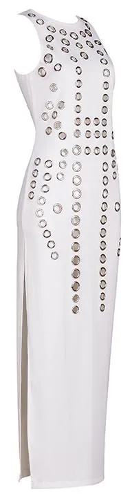 Hole-Embellished Maxi Bodycon Gown, White