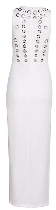 Hole-Embellished Maxi Bodycon Gown, White