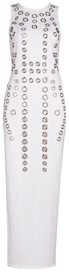 Hole-Embellished Maxi Bodycon Gown, White