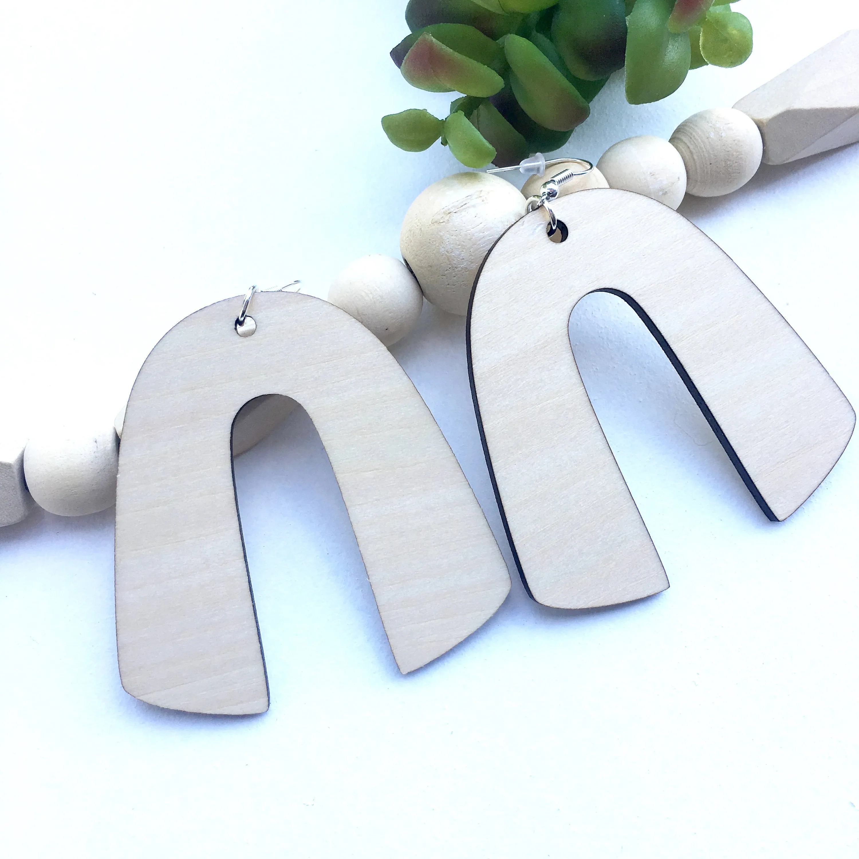 Horseshoe Dangle Wooden Earrings in Birch, Trendy Lightweight Earrings, Gift for Sister