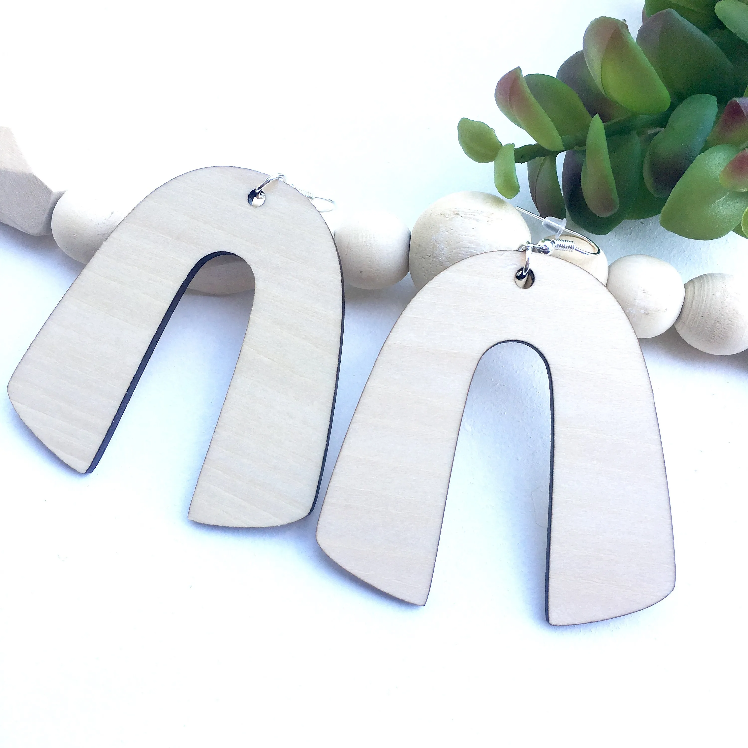 Horseshoe Dangle Wooden Earrings in Birch, Trendy Lightweight Earrings, Gift for Sister