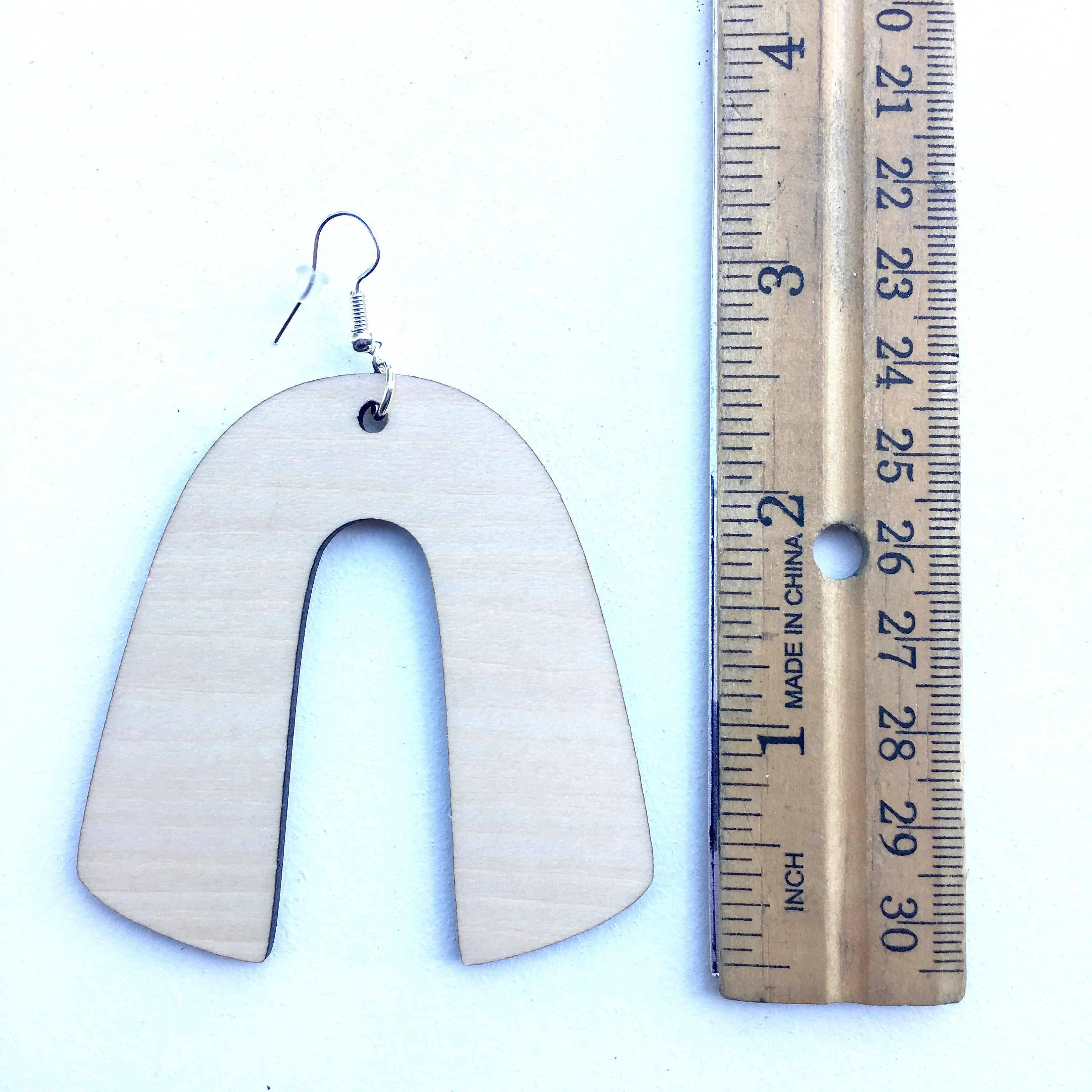 Horseshoe Dangle Wooden Earrings in Birch, Trendy Lightweight Earrings, Gift for Sister