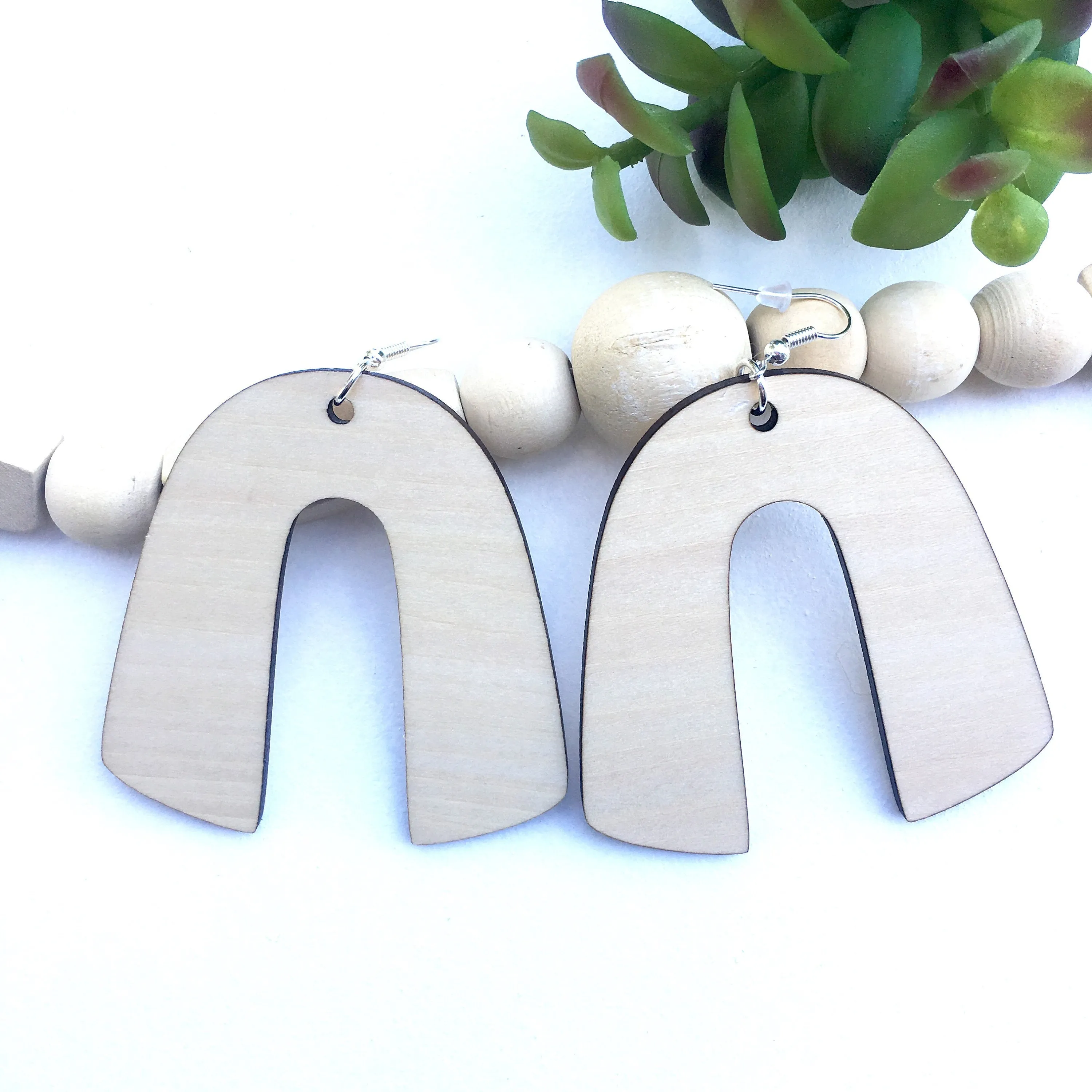 Horseshoe Dangle Wooden Earrings in Birch, Trendy Lightweight Earrings, Gift for Sister