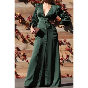 Hunter Green Button Down Maxi Dress