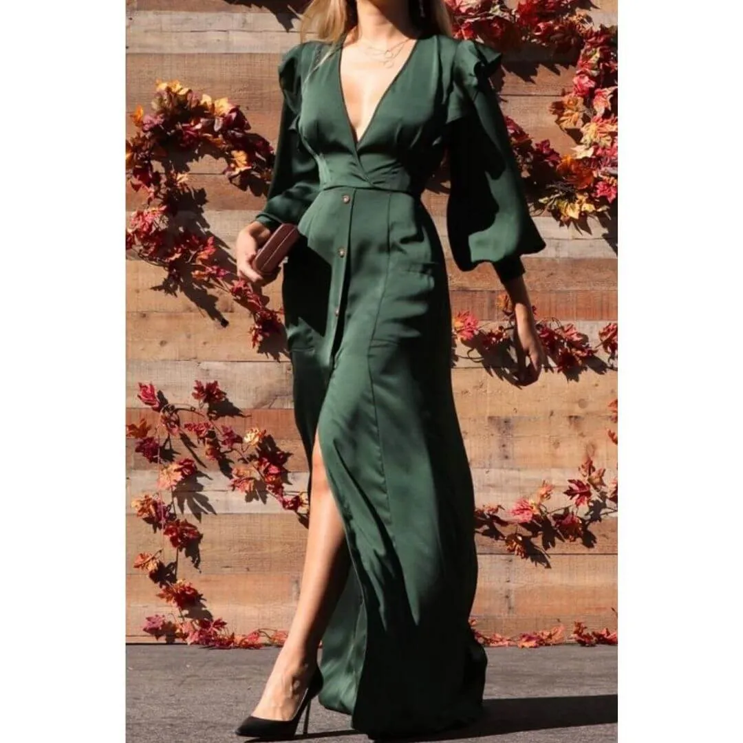 Hunter Green Button Down Maxi Dress