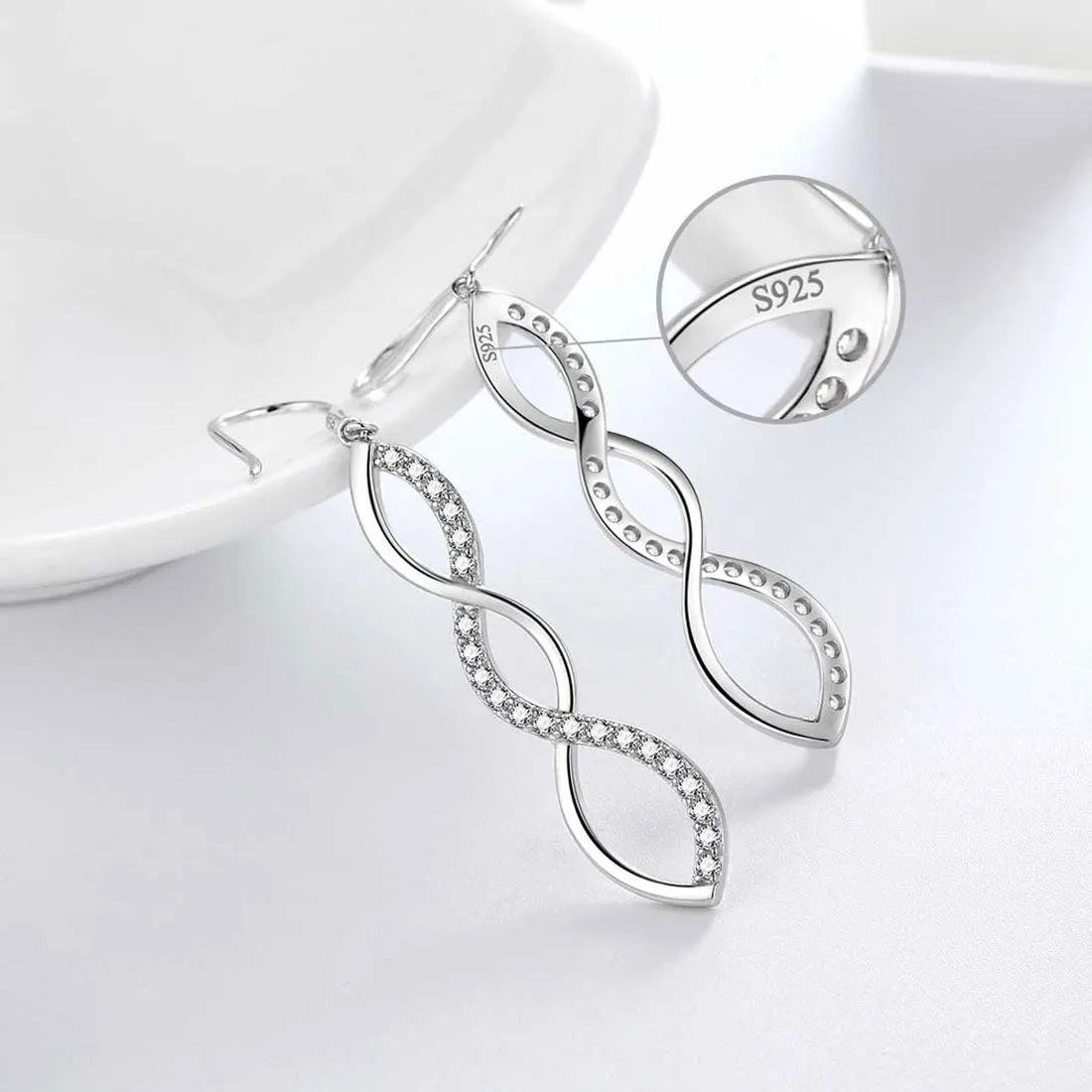 Infinity Dangle Earrings Women Girls Jewelry Birthday Gift Sterling Silver