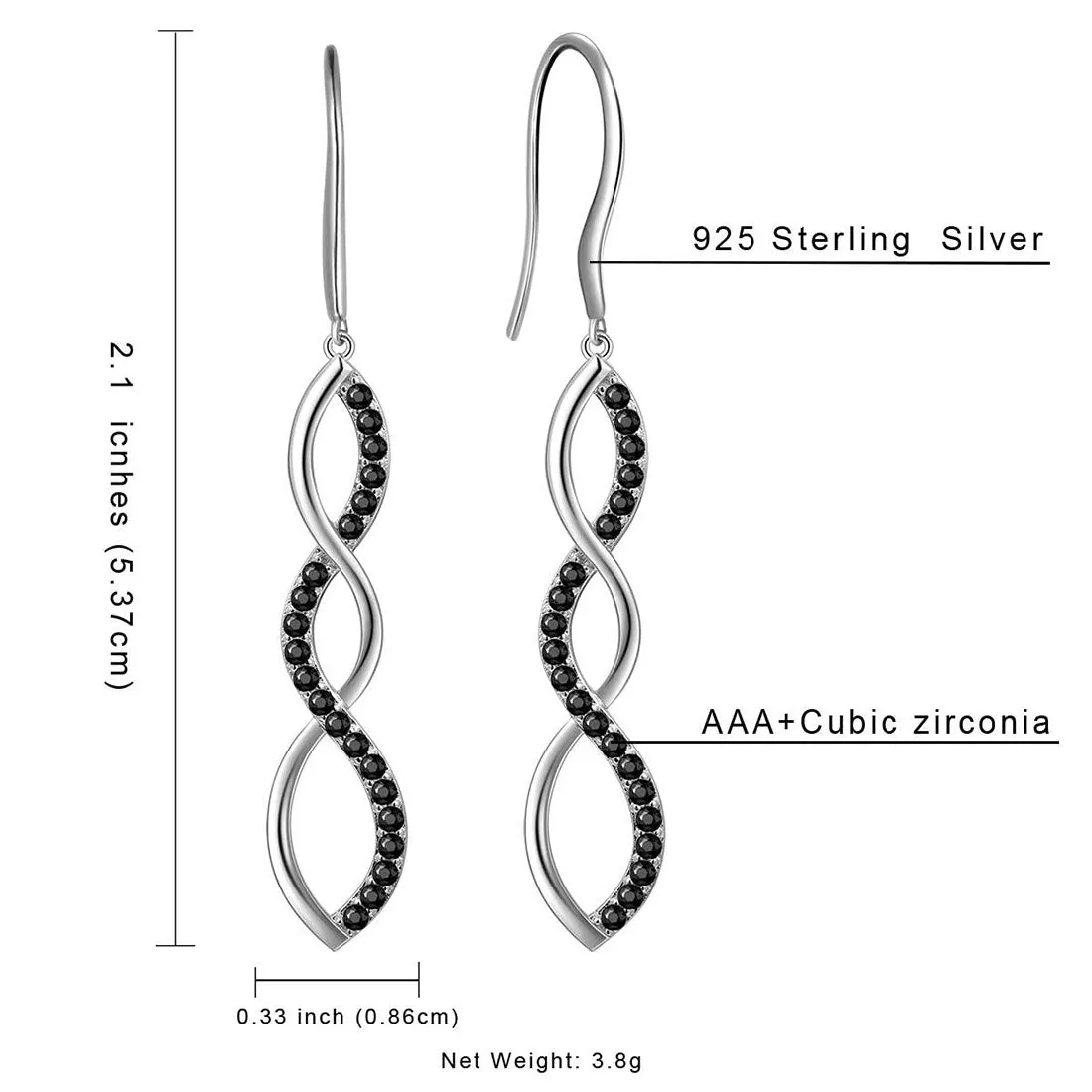 Infinity Dangle Earrings Women Girls Jewelry Birthday Gift Sterling Silver