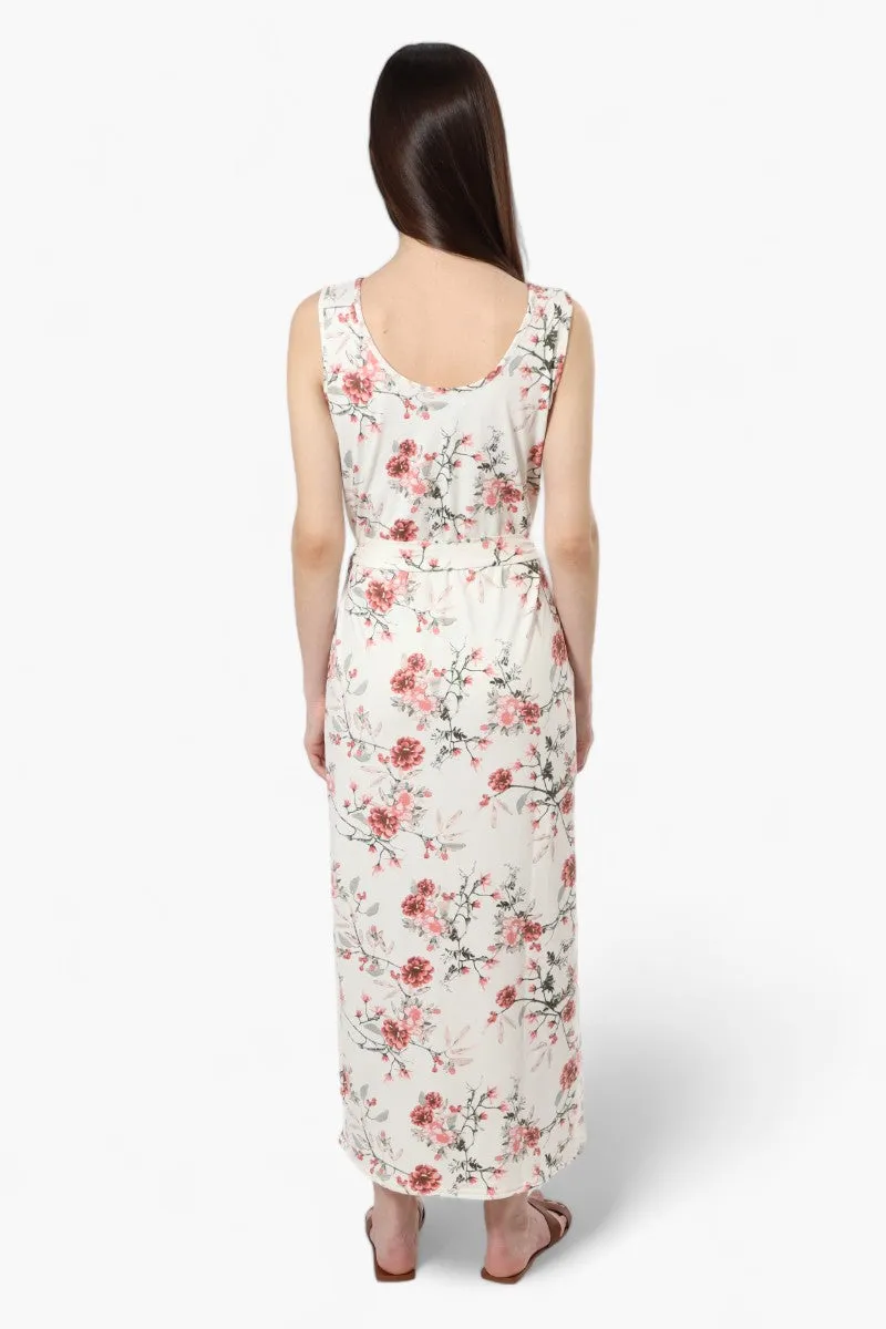 International INC Company Belted Floral Maxi Dress - White