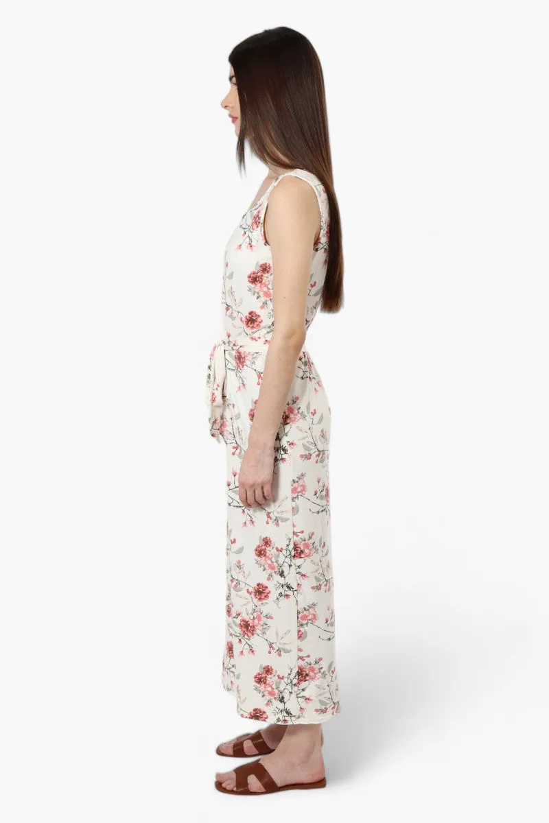 International INC Company Belted Floral Maxi Dress - White