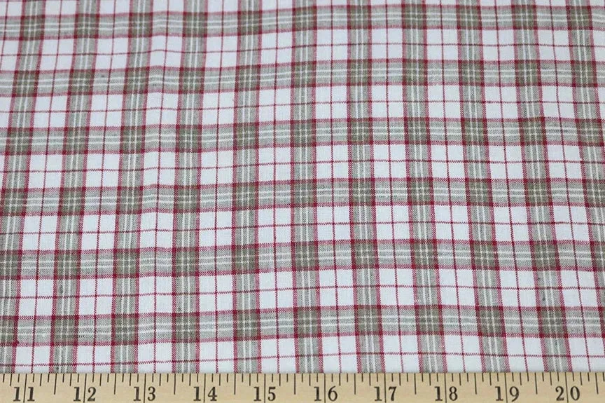 Irish Linen Plaid Red and Natural Spence Bryson Woven 167 GSM- by the yard