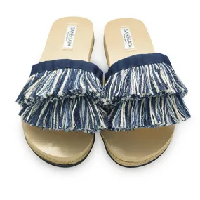 Irving-Stripe Fringe- White and Blue Stripe Waterproof Espadrille Flat