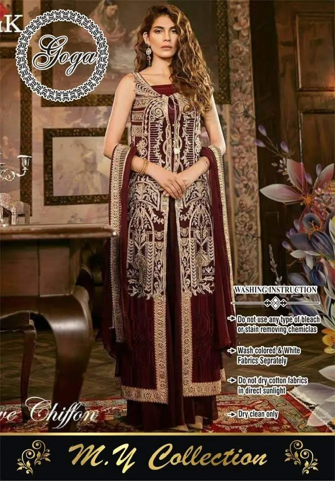 Iznik Chiffon Dresses - Embroidered Chiffon Dupatta - Replica - Unstitched