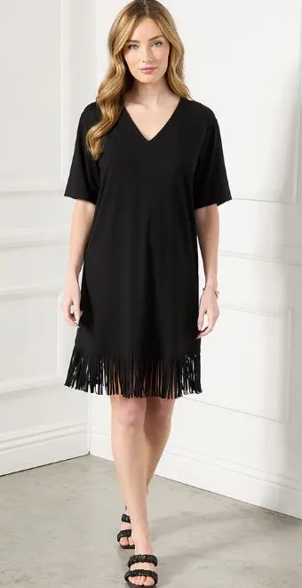 Karen Kane V-Neck Fringe Dress Fringe