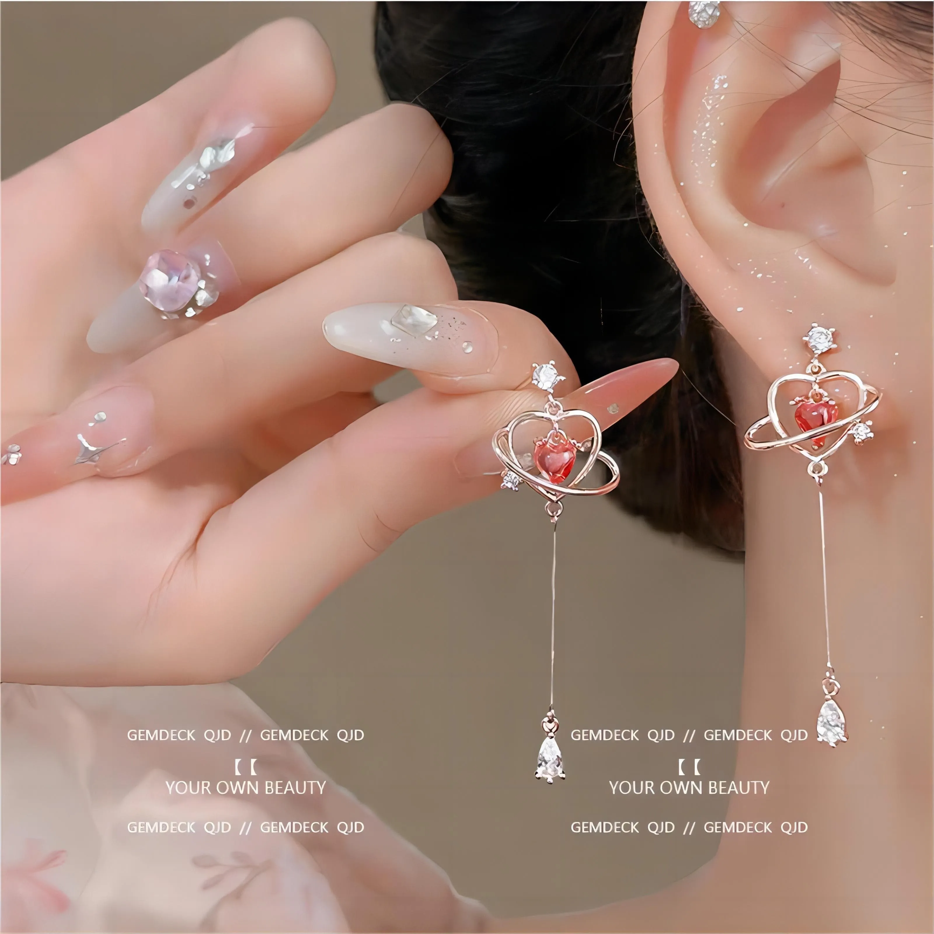 Kawaii Crystal Heart Dangle Earrings