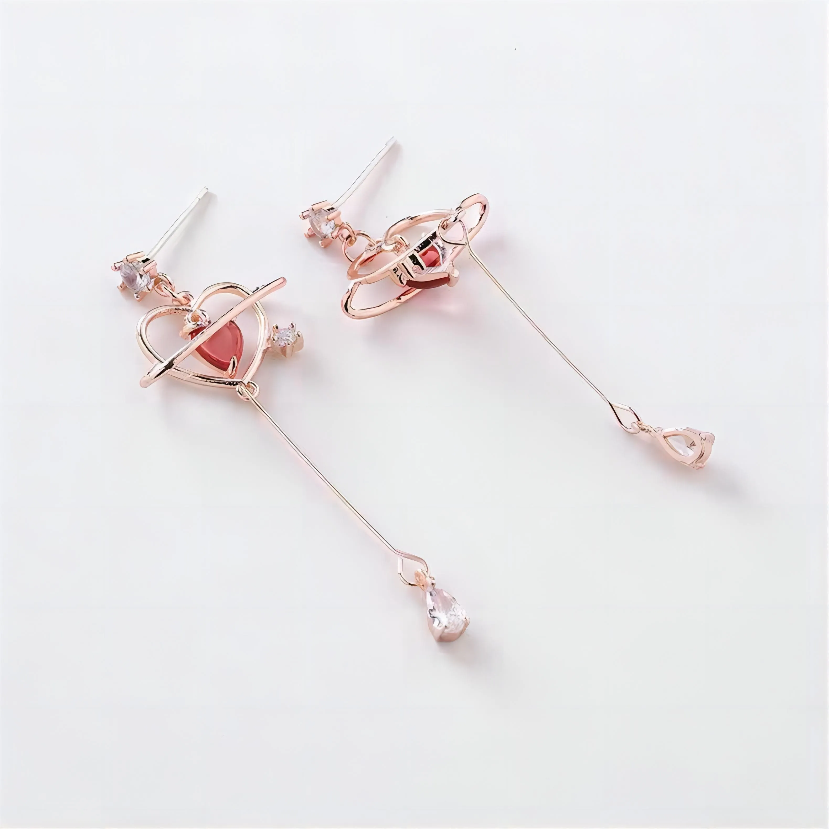 Kawaii Crystal Heart Dangle Earrings