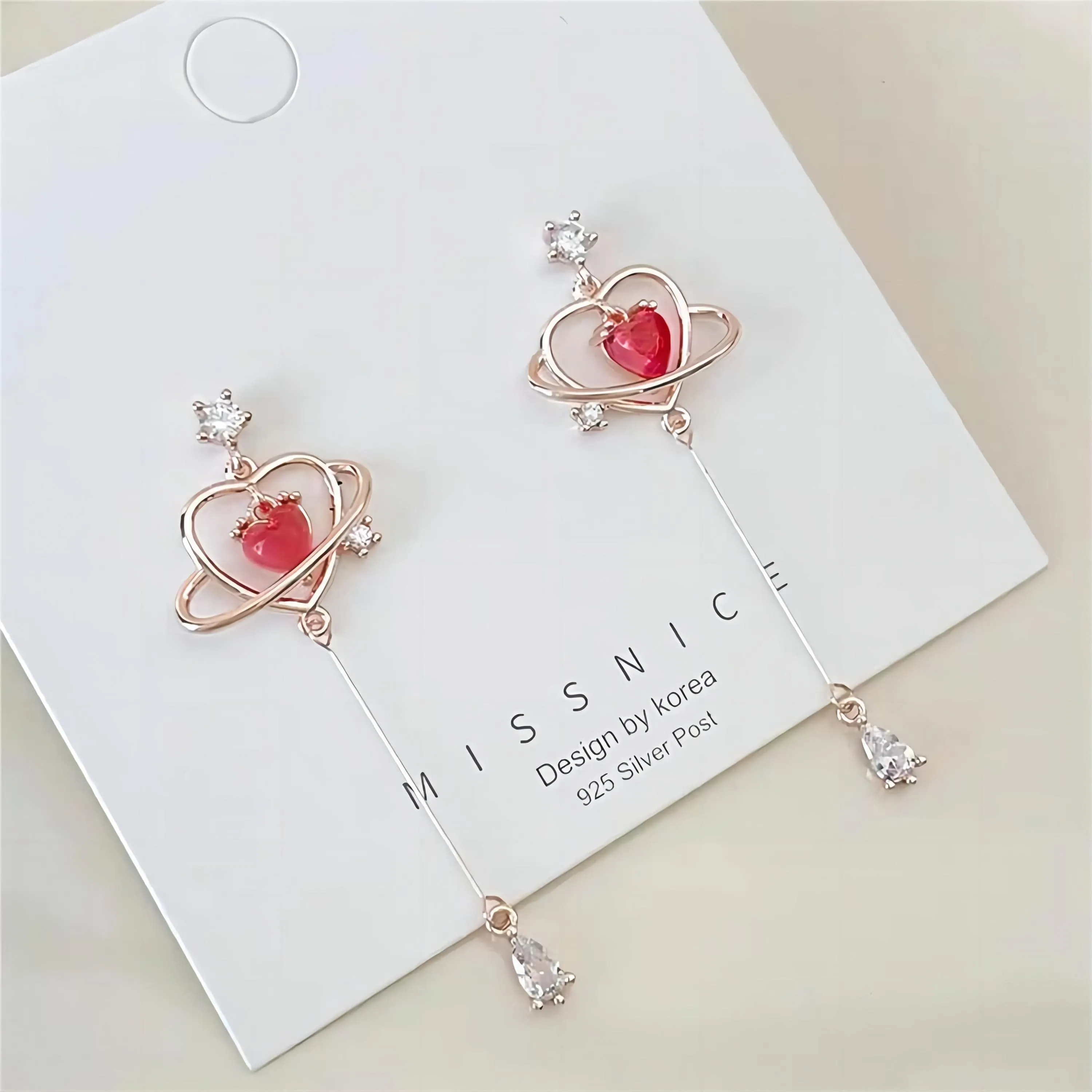 Kawaii Crystal Heart Dangle Earrings