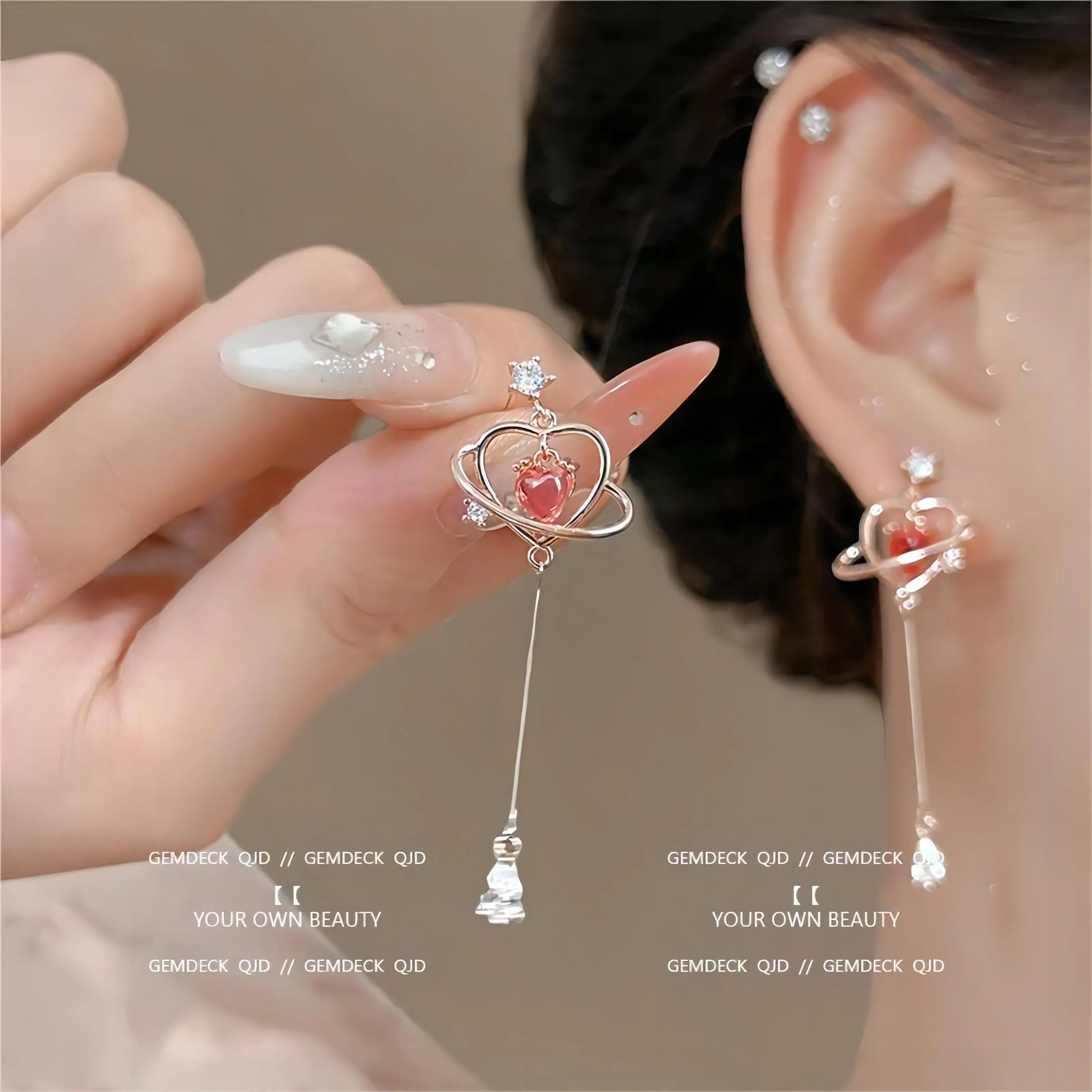 Kawaii Crystal Heart Dangle Earrings