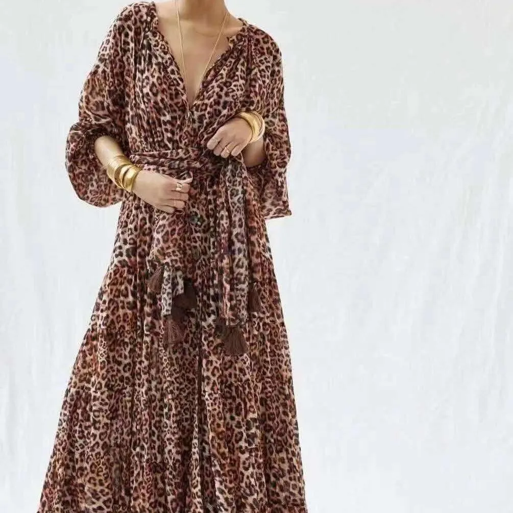 KittenAlarm - Felice Allover Leopard Print Maxi Dress