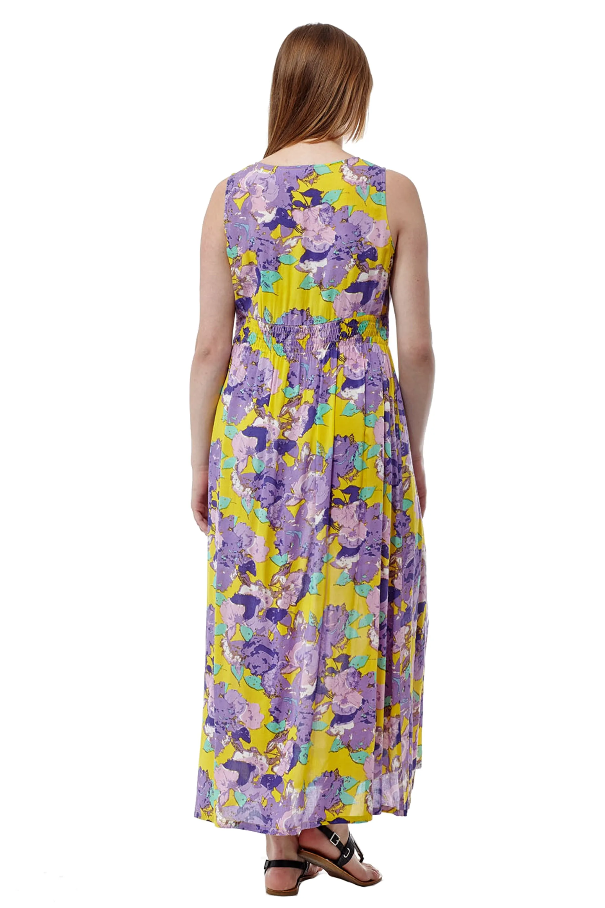 La Cera Floral Printed Sleeveless Rayon Maxi Dress