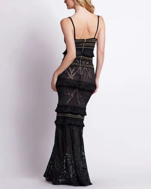 Lace & Fringe Maxi Dress - Black