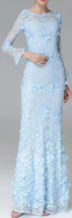 Lace-Applique Gown - Light Blue or White