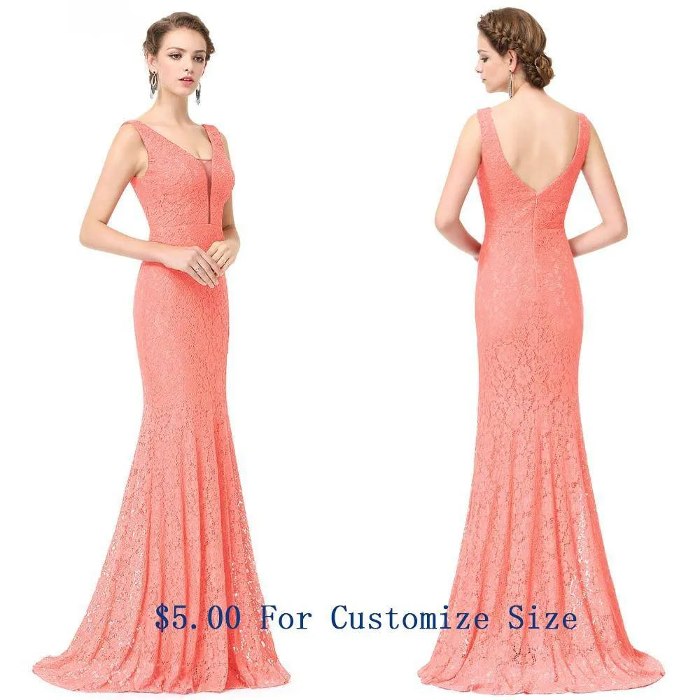 Lace Mermaid Christmas V-Neck Elegant Prom Dresses