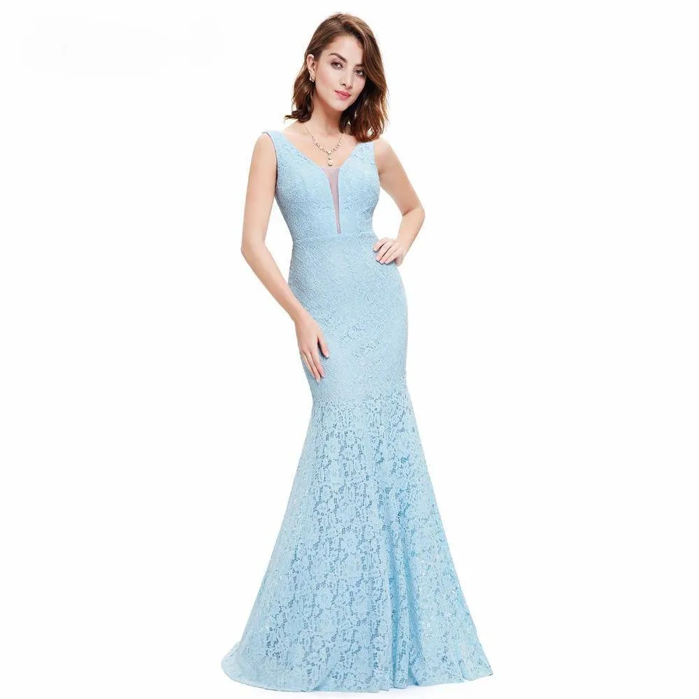 Lace Mermaid Christmas V-Neck Elegant Prom Dresses