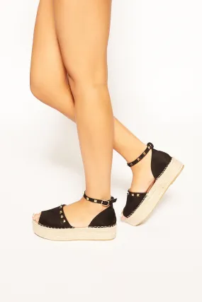 Libra - Black Studded Peep Toe Espadrille Sandals