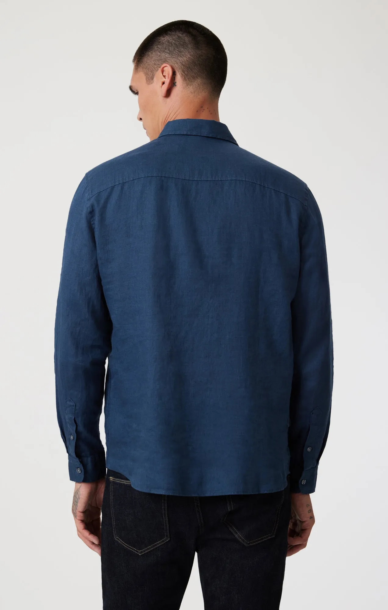 LINEN BUTTON-UP SHIRT IN MOONLIT OCEAN