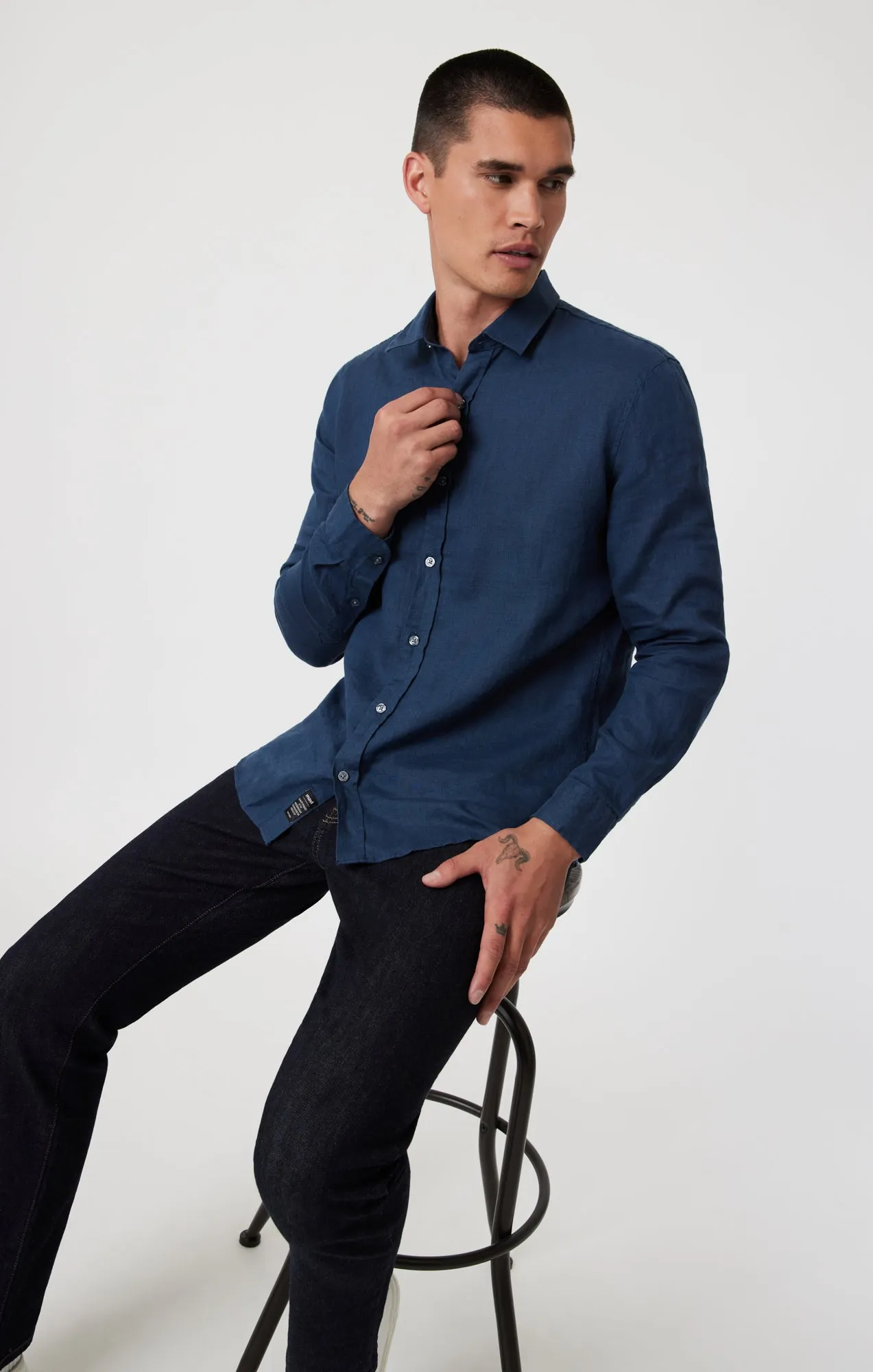 LINEN BUTTON-UP SHIRT IN MOONLIT OCEAN