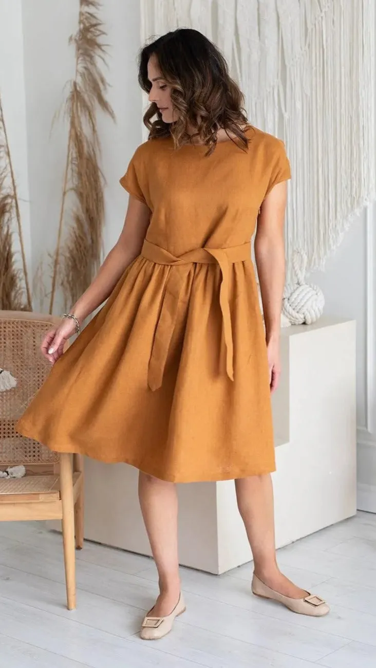 Linen Dress Amy Mustard